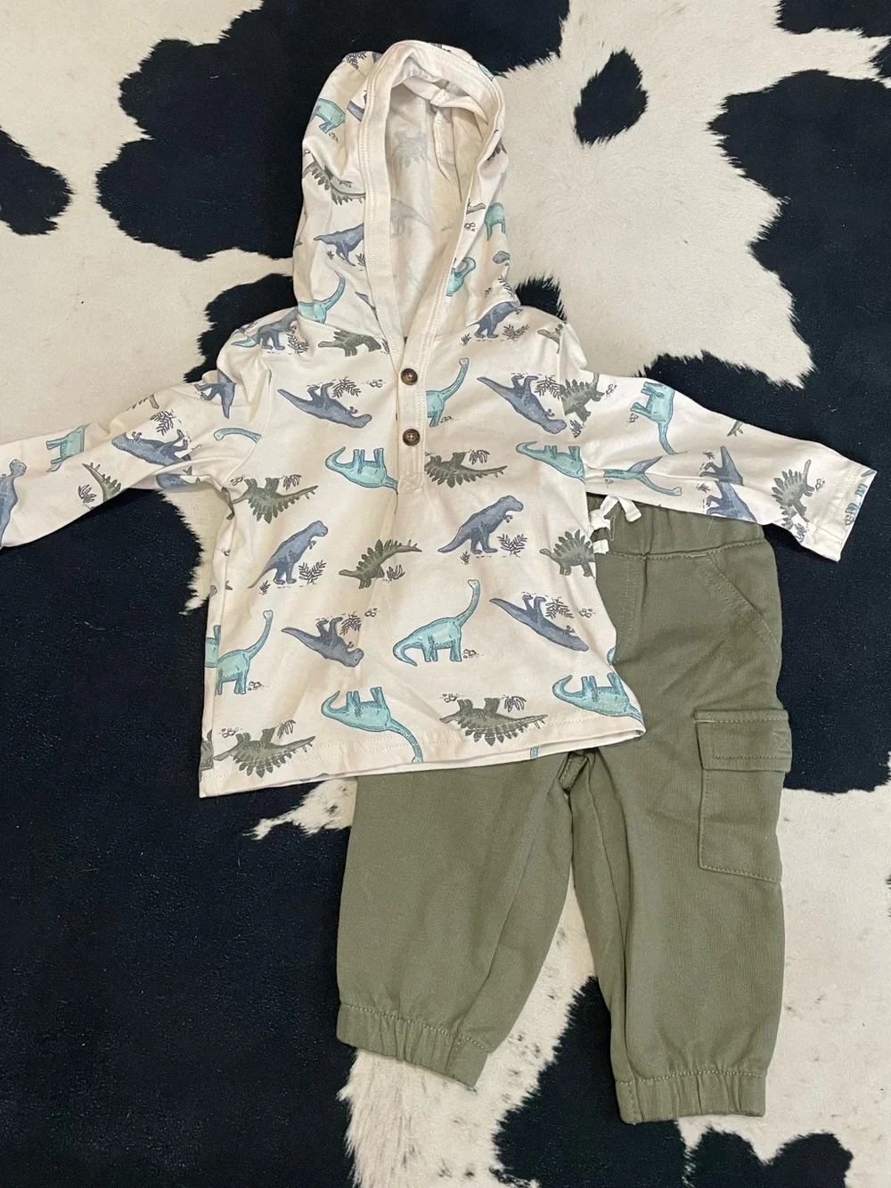 2/$12 Dinosaur Hooded Shirt and Green Pants Outfit